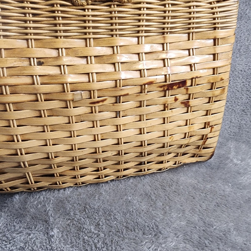 Vintage Bonnie International Wicker Box Handbag Tan Woven Purse Gold Hardware - Picture 10 of 10